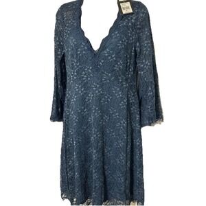NANETTE LEPORE Long Sleeve Lace Lined A-line Silhouette Dress Aegean Size 8